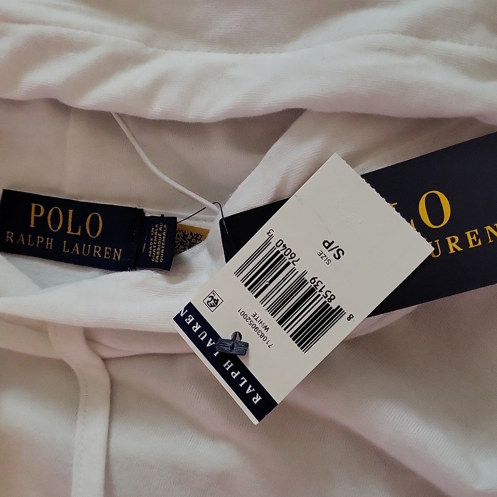Polo by Ralph Lauren White Zip-Up Hoodie with Red Script Sleeve (Black Horse) - Picture 4 of 11